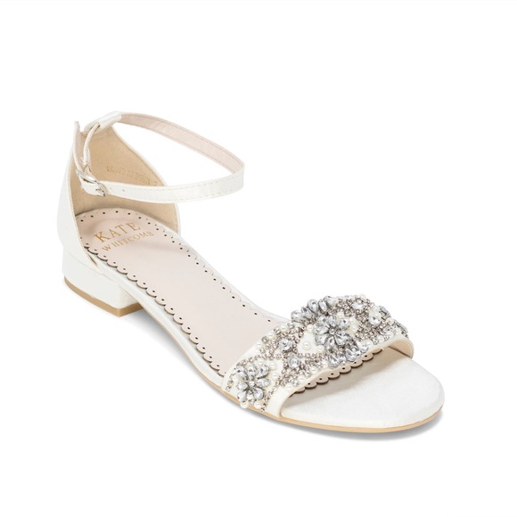 KATE WHITECOMB Embellished Pearl Rhinestone Wedding Flats Aerin Ivory - Picture 2 of 7